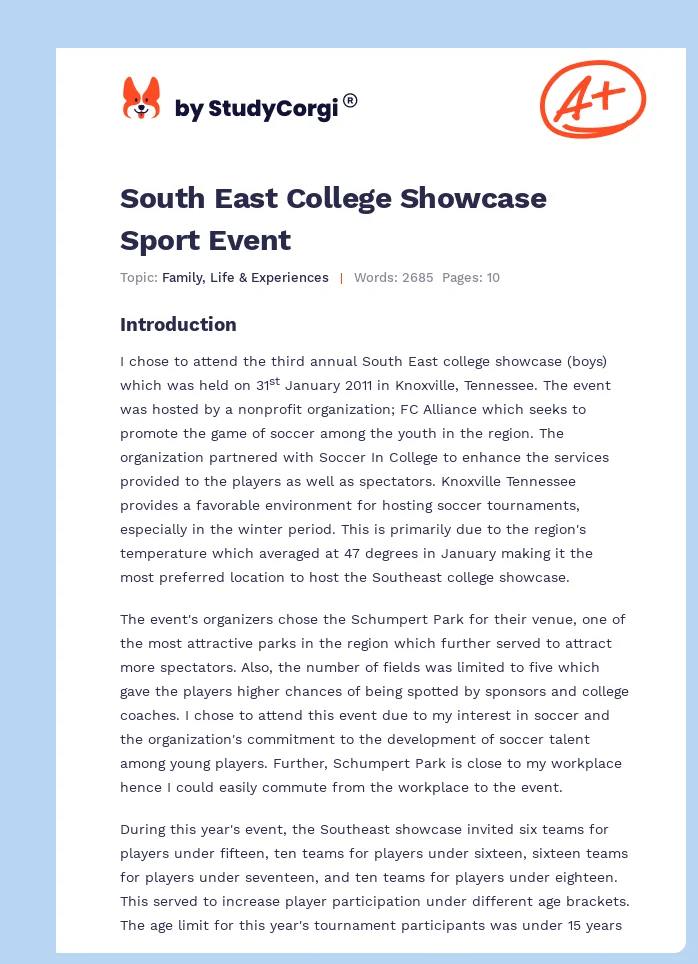 South East College Showcase Sport Event. Page 1