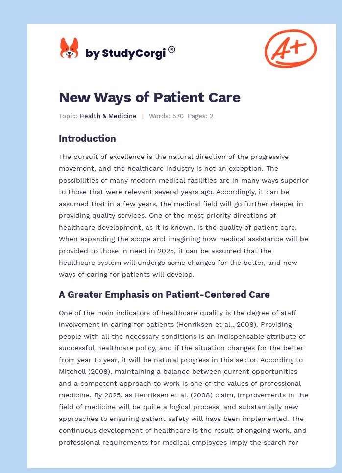 New Ways of Patient Care. Page 1