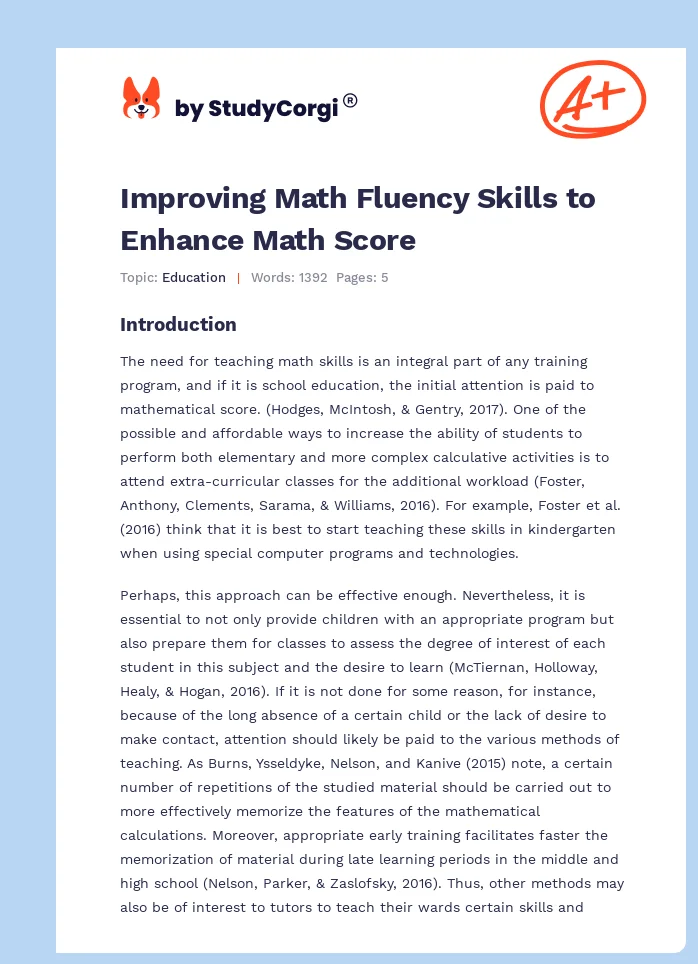 Improving Math Fluency Skills to Enhance Math Score. Page 1