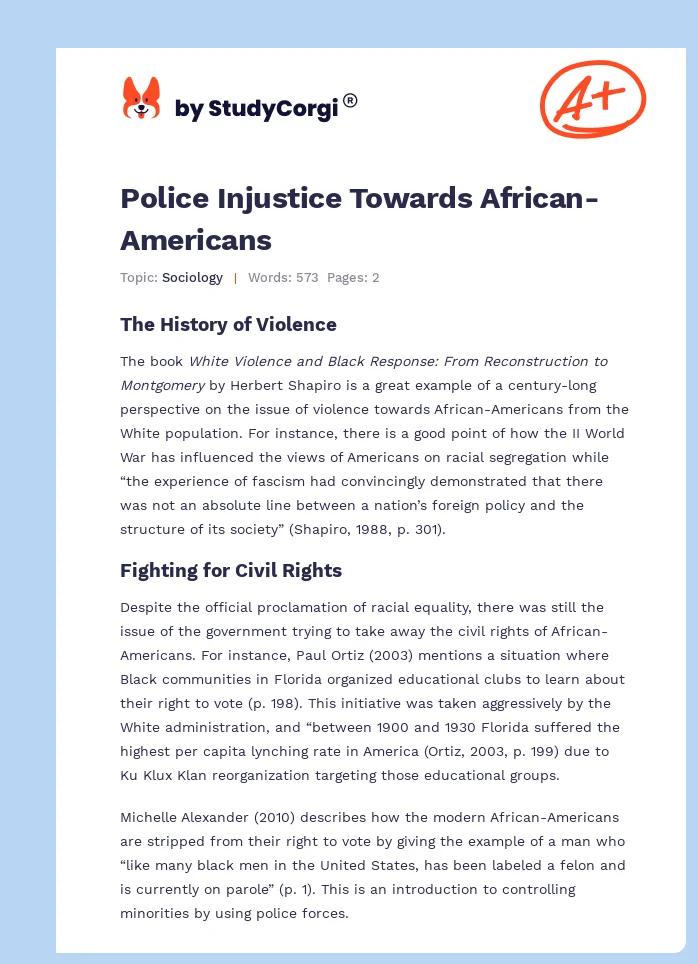 Police Injustice Towards African-Americans. Page 1