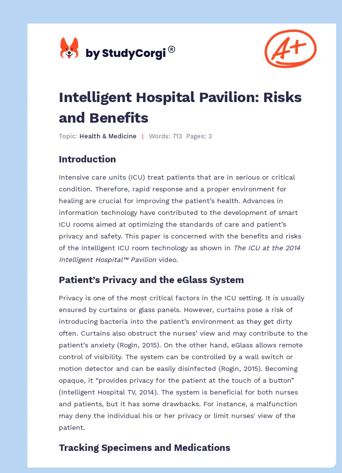 Intelligent Hospital Pavilion: Risks and Benefits. Page 1