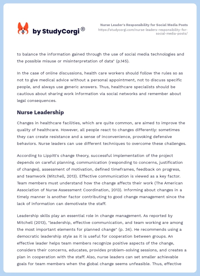 Nurse Leader's Responsibility for Social Media Posts. Page 2