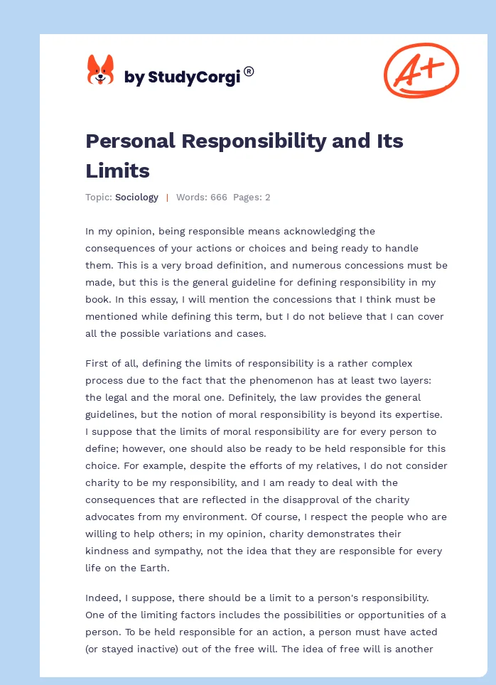 Personal Responsibility and Its Limits. Page 1