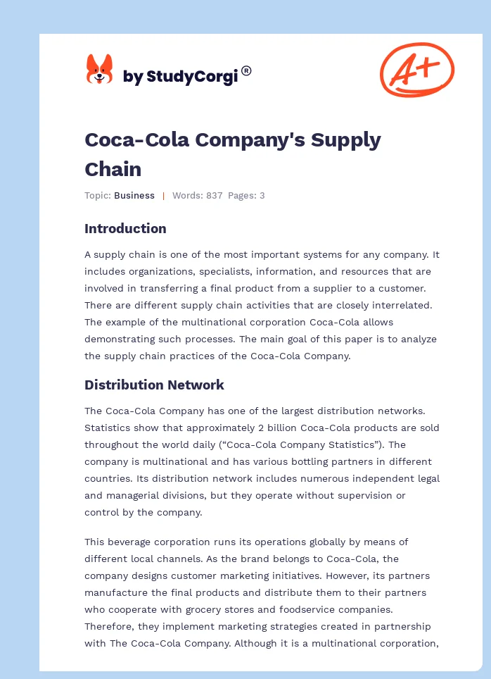 Coca-Cola Company's Supply Chain. Page 1