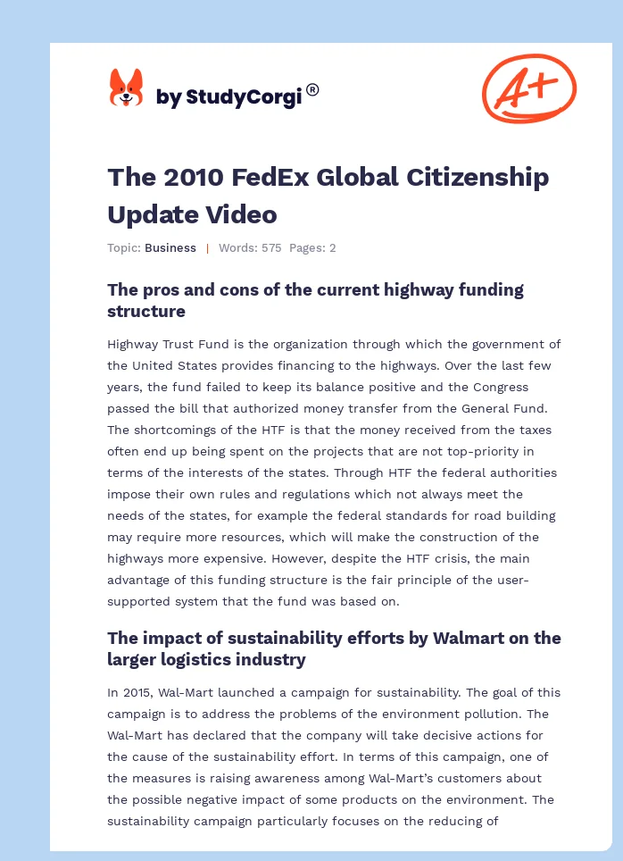 The 2010 FedEx Global Citizenship Update Video. Page 1