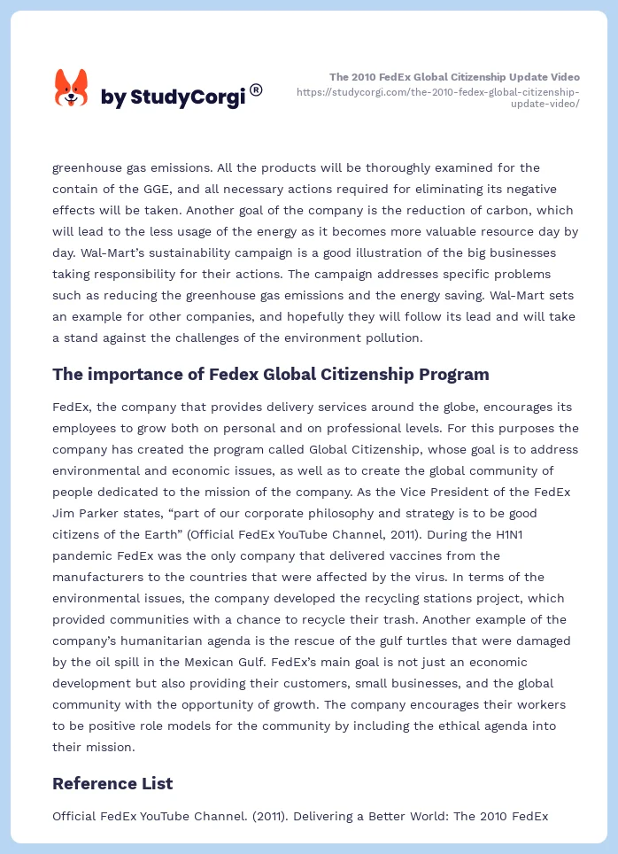 The 2010 FedEx Global Citizenship Update Video. Page 2