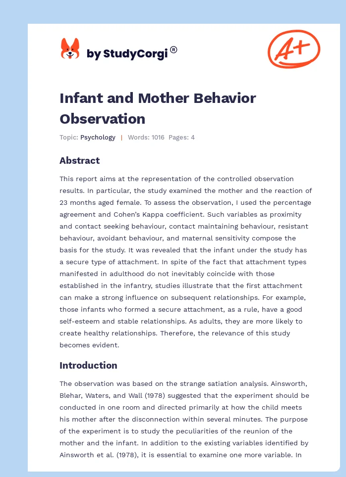 Infant and Mother Behavior Observation. Page 1
