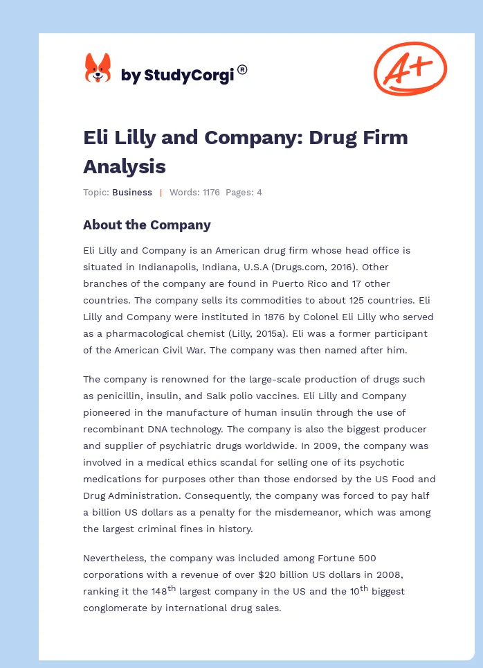 Eli Lilly and Company: Drug Firm Analysis. Page 1