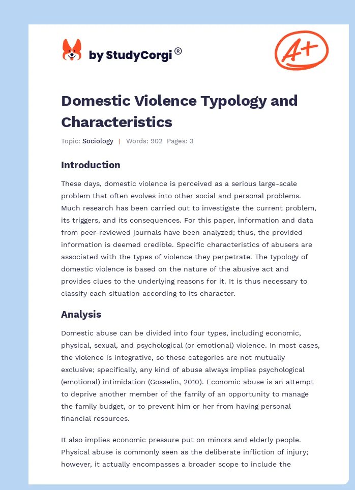 Domestic Violence Typology and Characteristics. Page 1