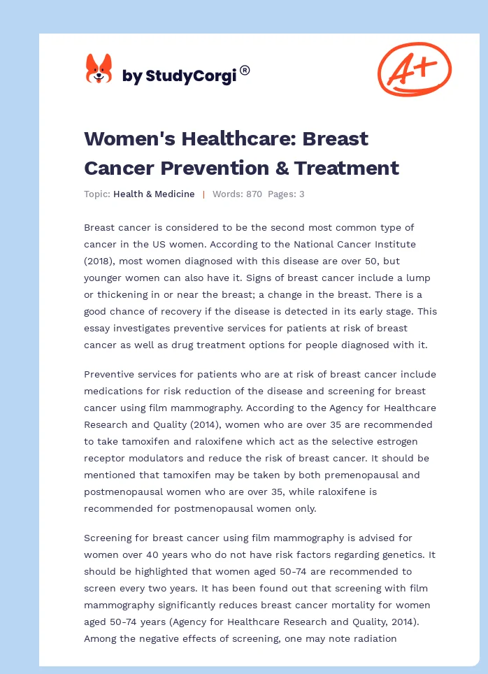 Women's Healthcare: Breast Cancer Prevention & Treatment. Page 1