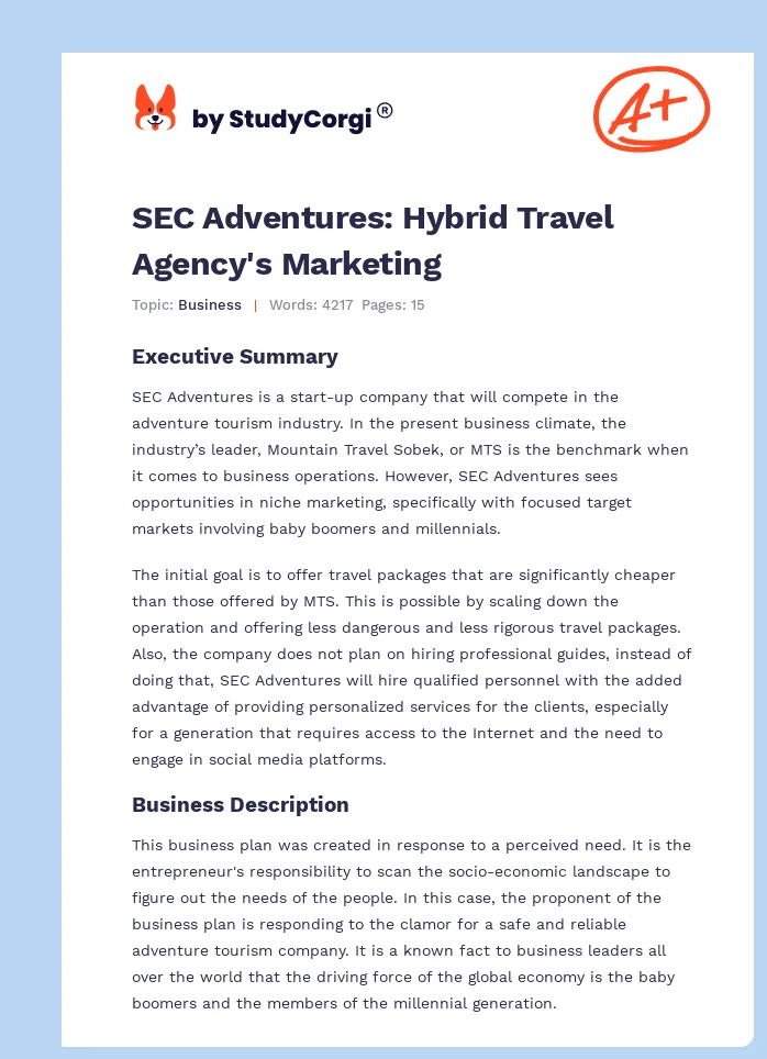 SEC Adventures: Hybrid Travel Agency's Marketing. Page 1