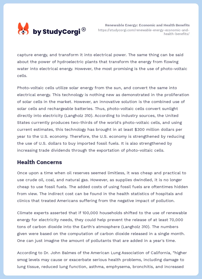 Renewable Energy: Economic and Health Benefits. Page 2