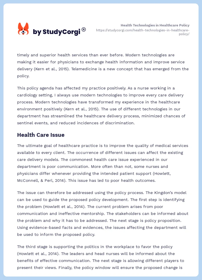 Health Technologies in Healthcare Policy. Page 2