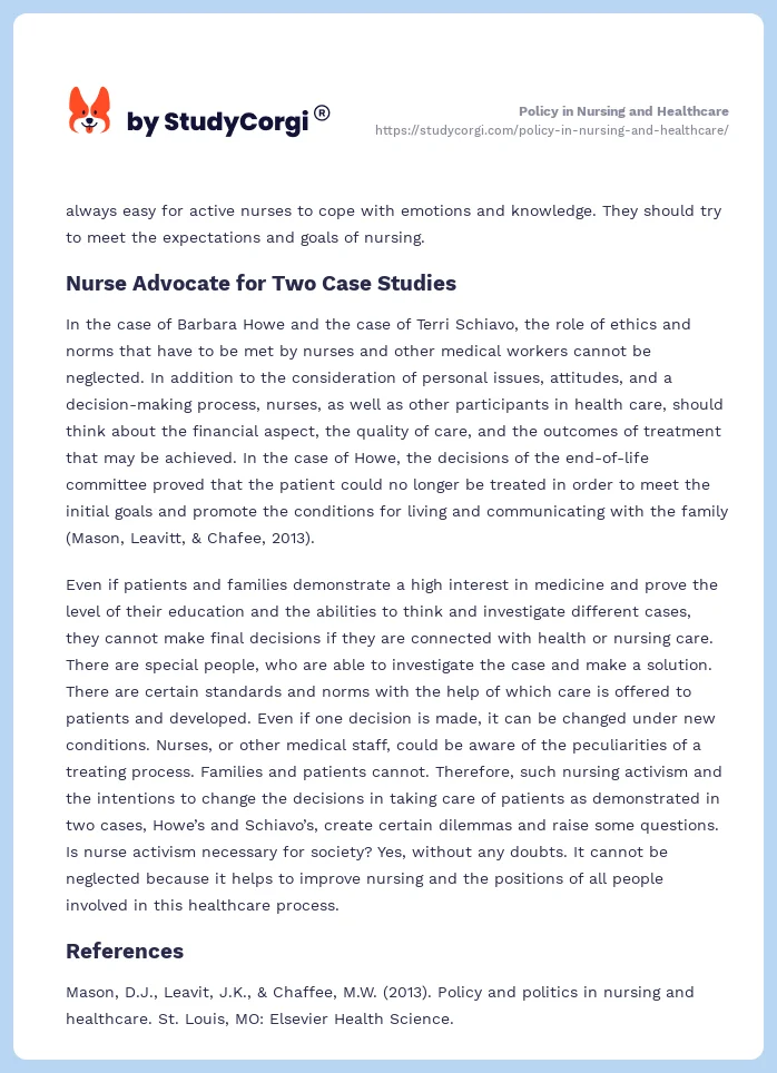 Policy in Nursing and Healthcare. Page 2