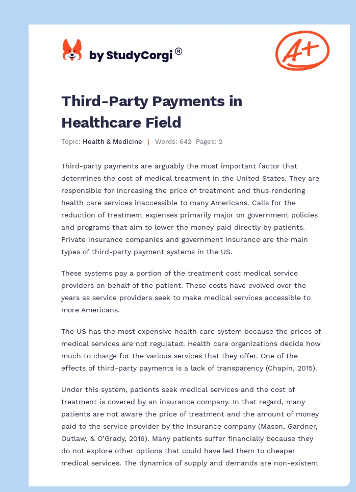 Third-Party Payments in Healthcare Field. Page 1