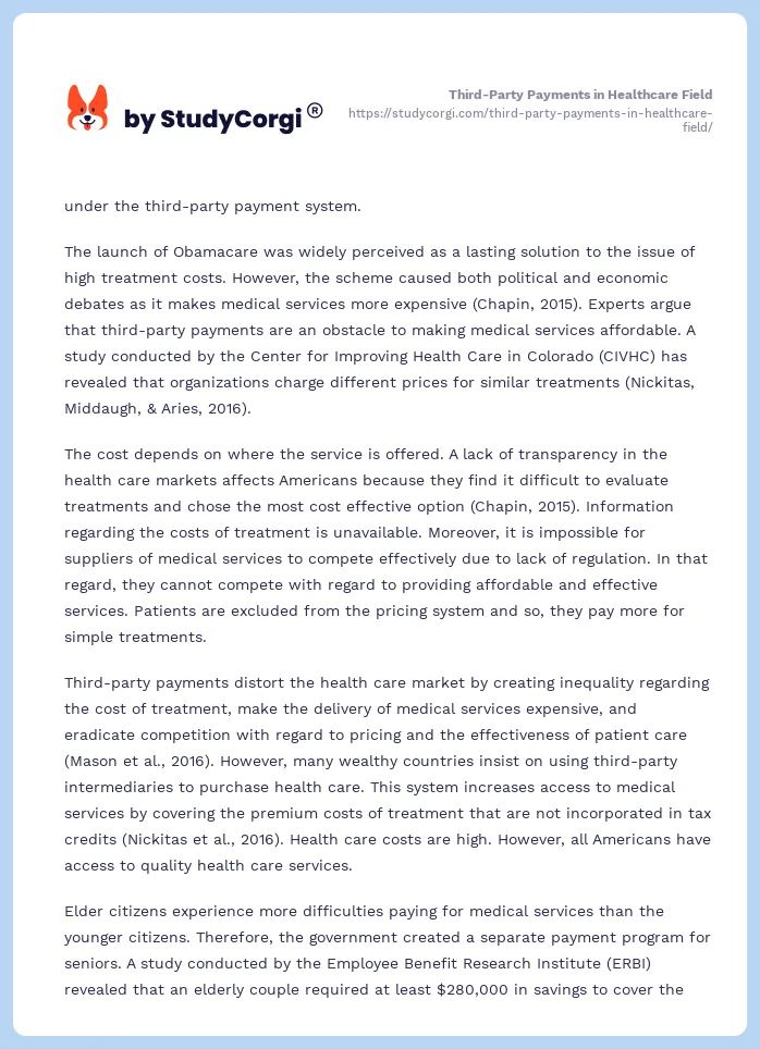 Third-Party Payments in Healthcare Field. Page 2