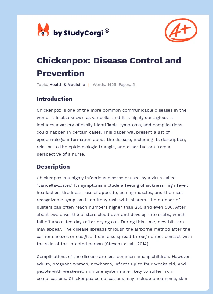 Chickenpox: Disease Control and Prevention. Page 1