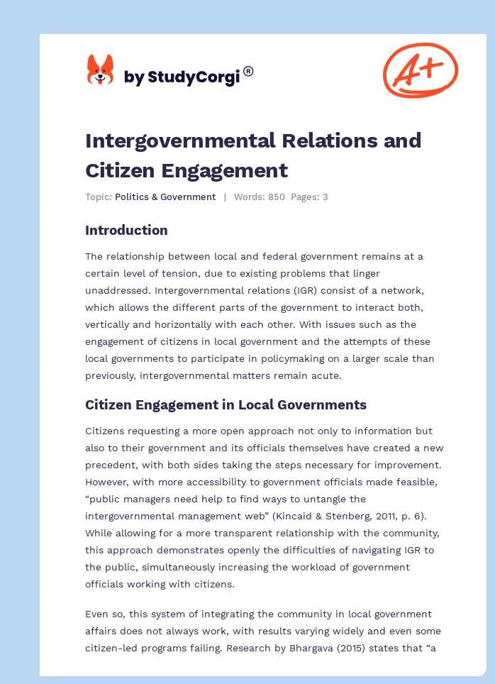Intergovernmental Relations and Citizen Engagement. Page 1