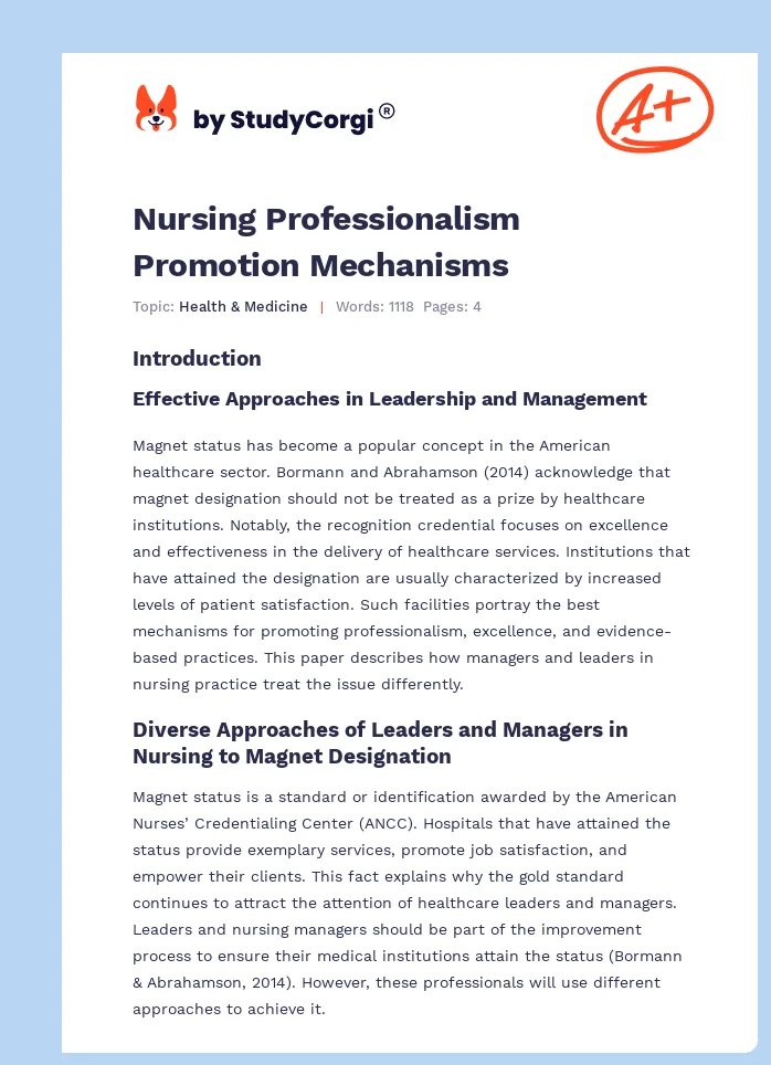 Nursing Professionalism Promotion Mechanisms. Page 1