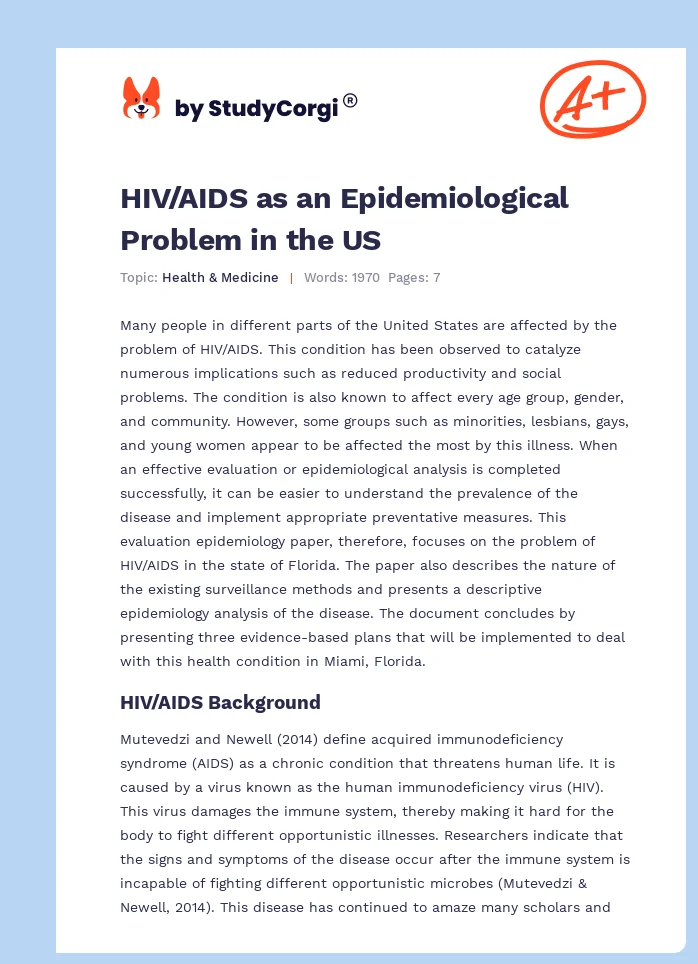 HIV/AIDS as an Epidemiological Problem in the US. Page 1