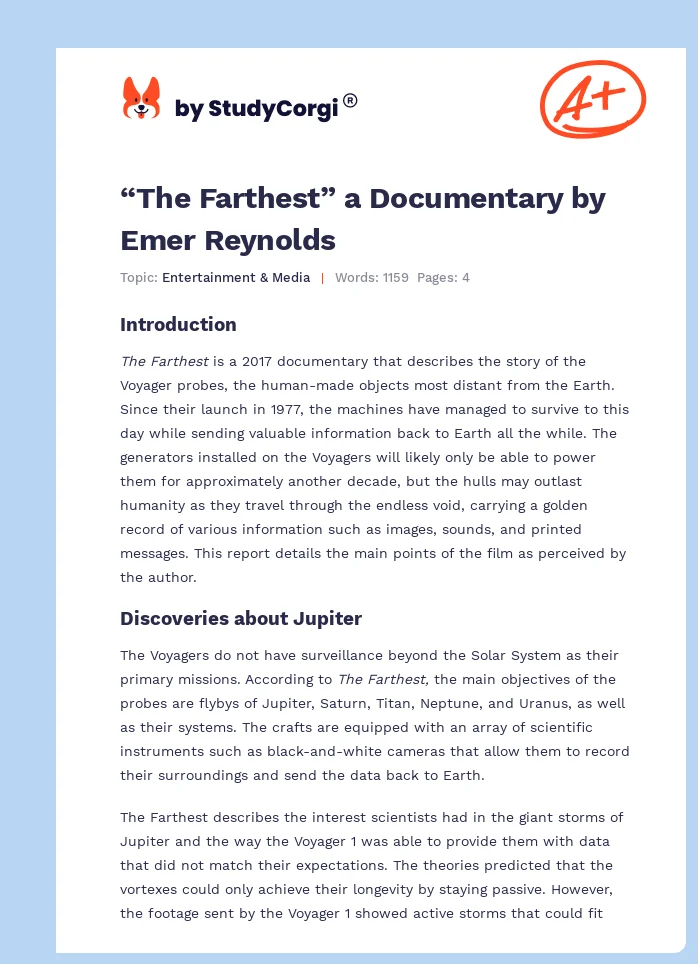 “The Farthest” a Documentary by Emer Reynolds. Page 1