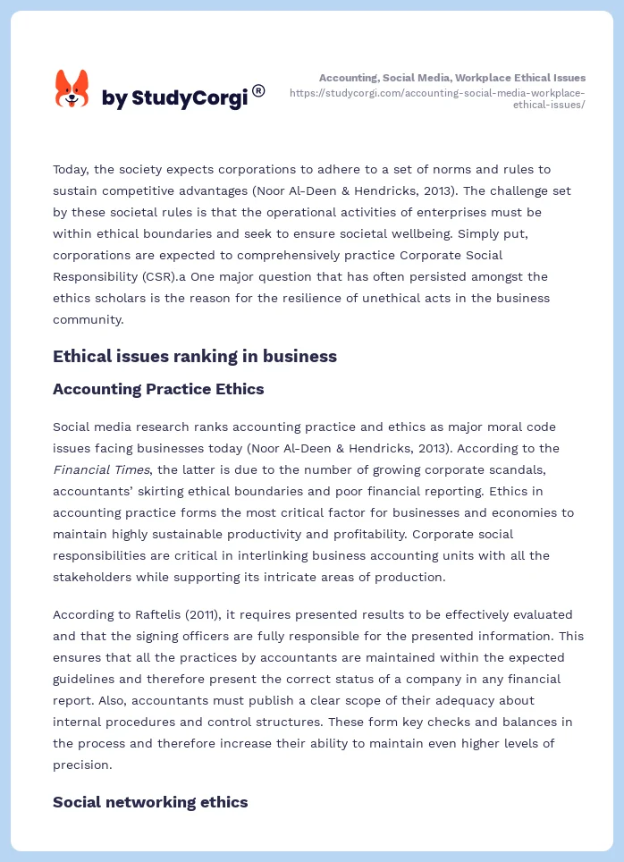 Accounting, Social Media, Workplace Ethical Issues. Page 2
