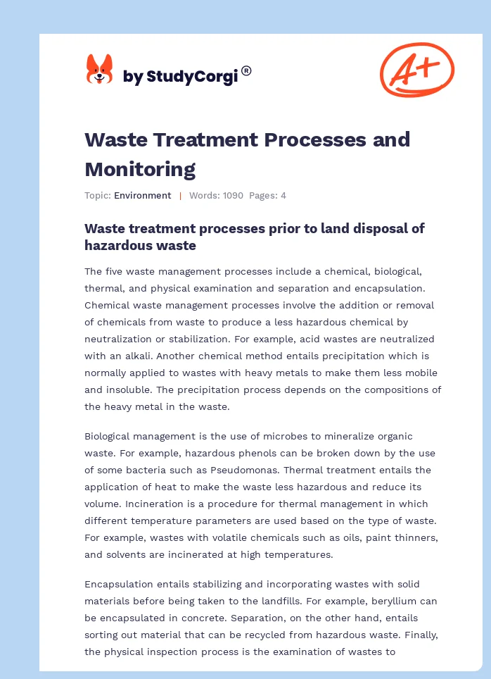 Waste Treatment Processes and Monitoring. Page 1