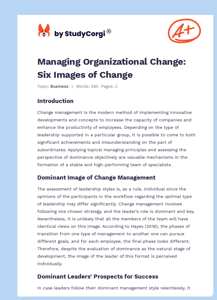 Managing Organizational Change: Six Images of Change. Page 1