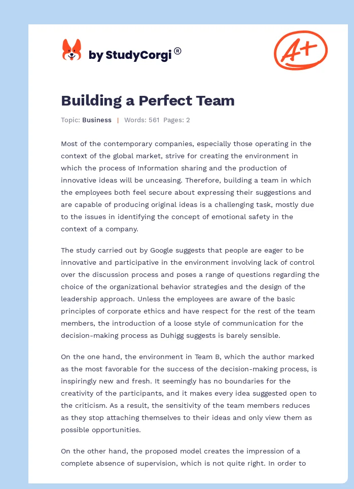 Building a Perfect Team. Page 1