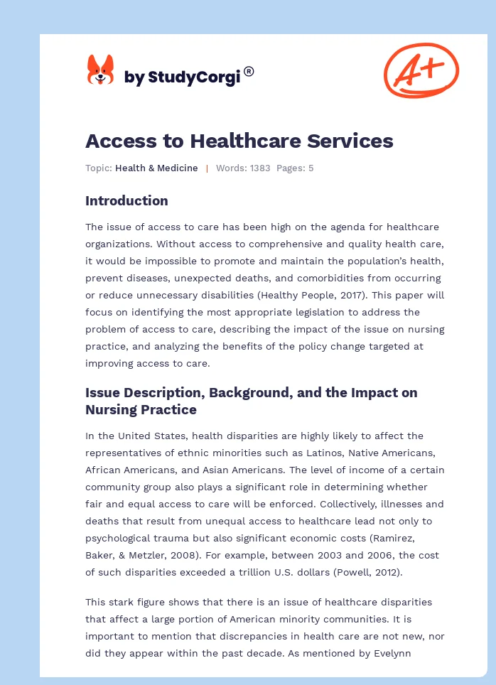 Access to Healthcare Services. Page 1