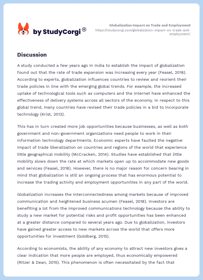 Globalization Impact on Trade and Employment. Page 2