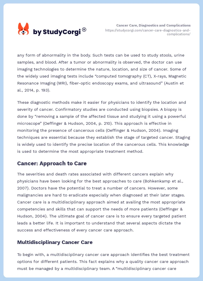 Cancer Care, Diagnostics and Complications. Page 2