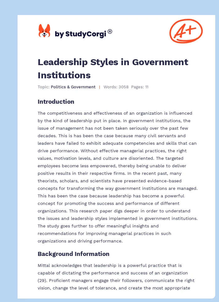 Leadership Styles in Government Institutions. Page 1