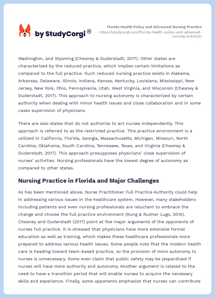 Florida Health Policy and Advanced Nursing Practice. Page 2