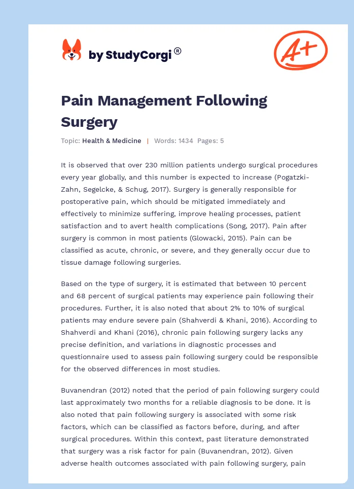 Pain Management Following Surgery. Page 1