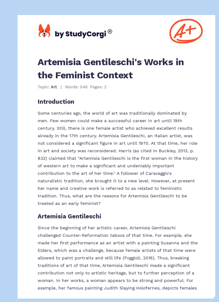 Artemisia Gentileschi's Works in the Feminist Context. Page 1