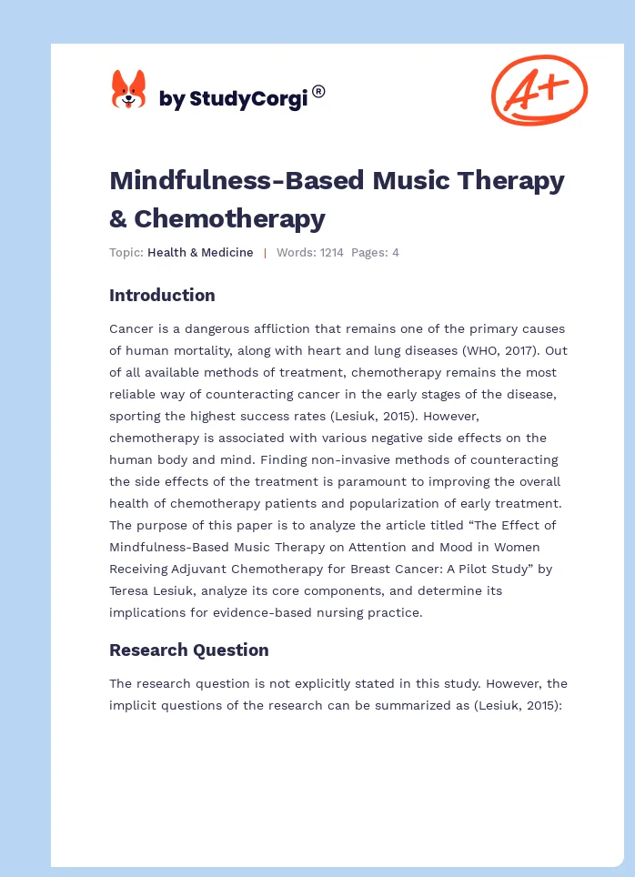 Mindfulness-Based Music Therapy & Chemotherapy. Page 1