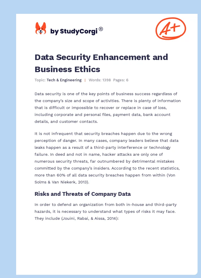 Data Security Enhancement and Business Ethics. Page 1
