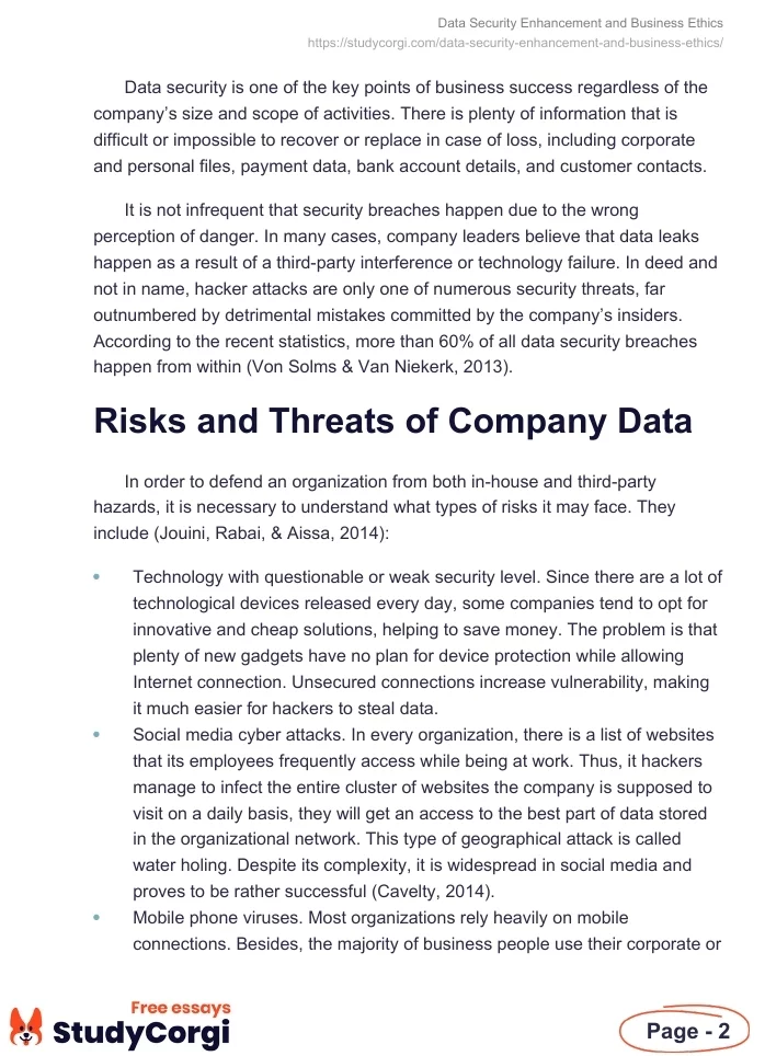 Data Security Enhancement and Business Ethics. Page 2