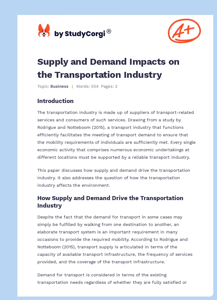Supply and Demand Impacts on the Transportation Industry. Page 1