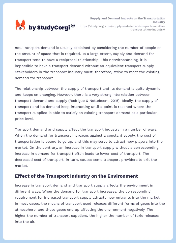 Supply and Demand Impacts on the Transportation Industry. Page 2