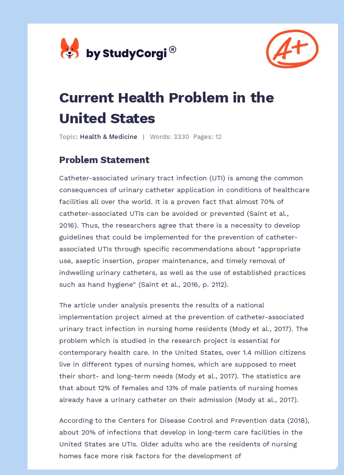 Current Health Problem in the United States. Page 1