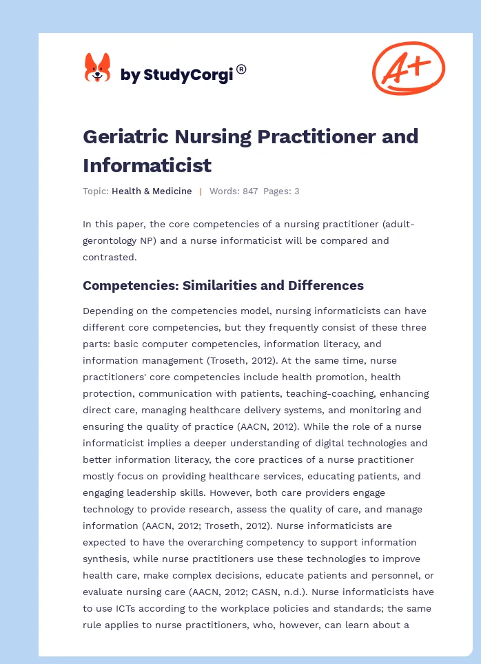 Geriatric Nursing Practitioner and Informaticist. Page 1