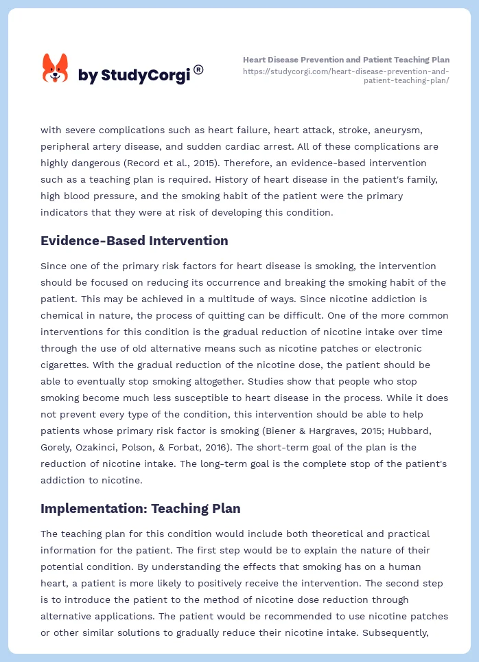 Heart Disease Prevention and Patient Teaching Plan. Page 2