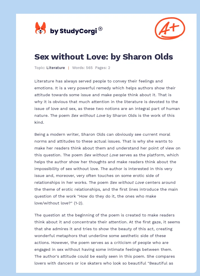 Sex without Love: by Sharon Olds. Page 1