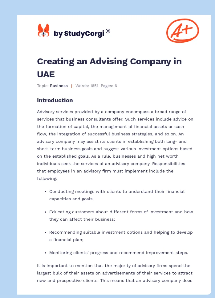 Creating an Advising Company in UAE. Page 1