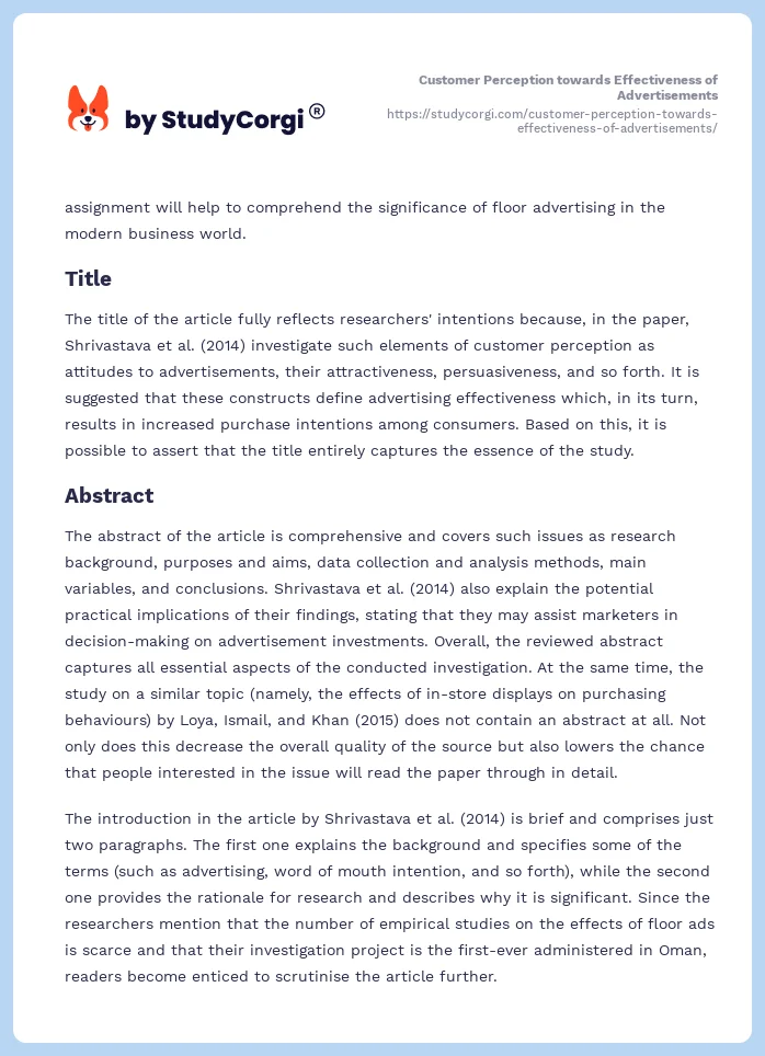 Customer Perception towards Effectiveness of Advertisements. Page 2
