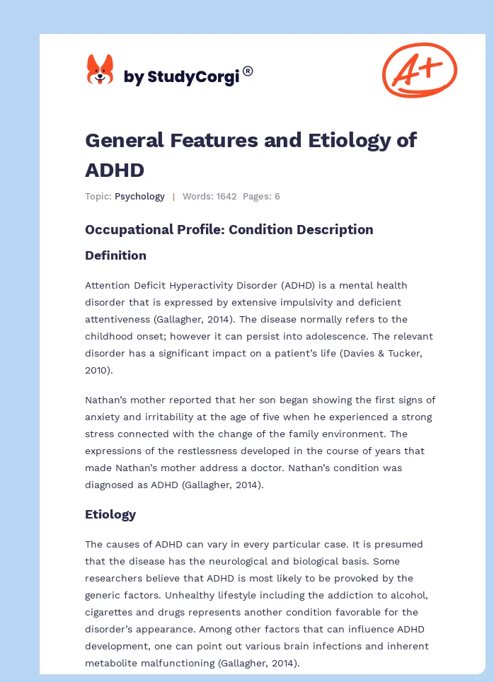 General Features and Etiology of ADHD. Page 1
