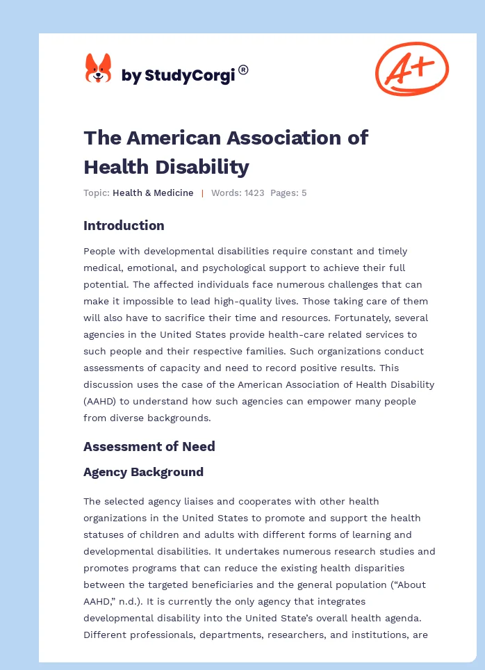 The American Association of Health Disability. Page 1