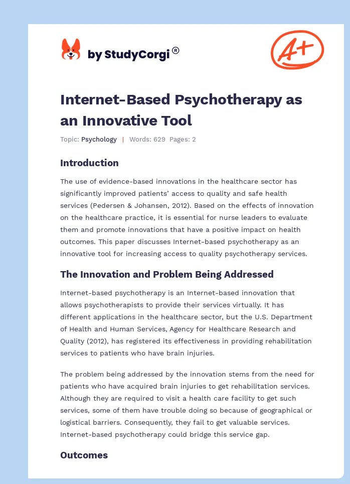 Internet-Based Psychotherapy as an Innovative Tool. Page 1